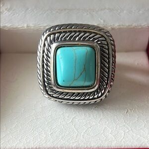 Silver and Turquoise Square Ring